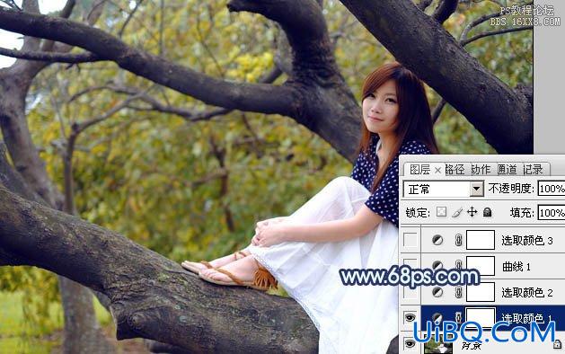 ps坐在树上的非主流美女教程