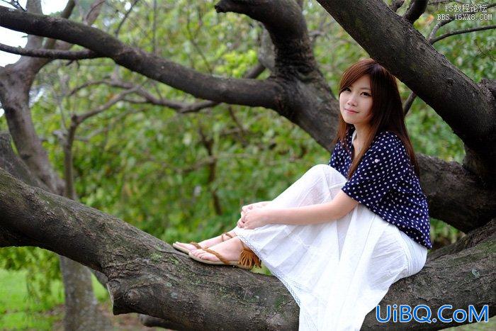 ps坐在树上的非主流美女教程