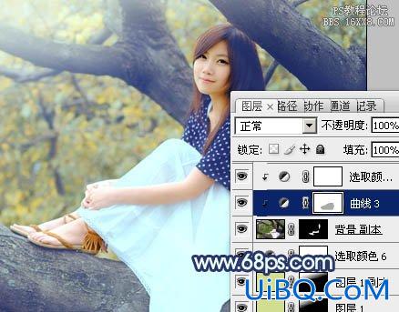ps坐在树上的非主流美女教程