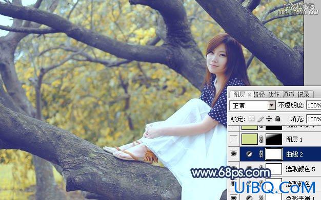 ps坐在树上的非主流美女教程