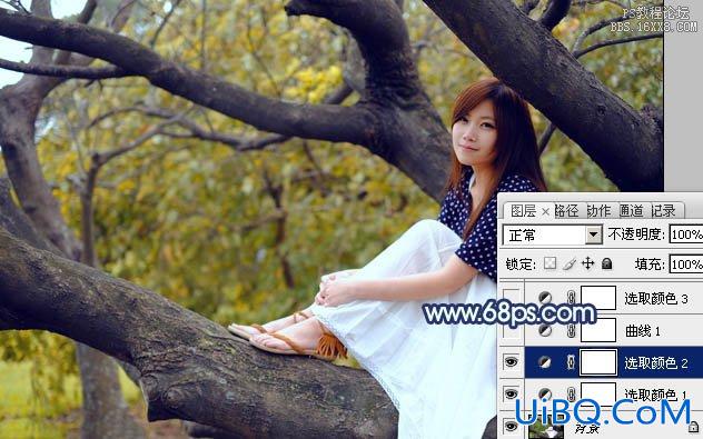 ps坐在树上的非主流美女教程