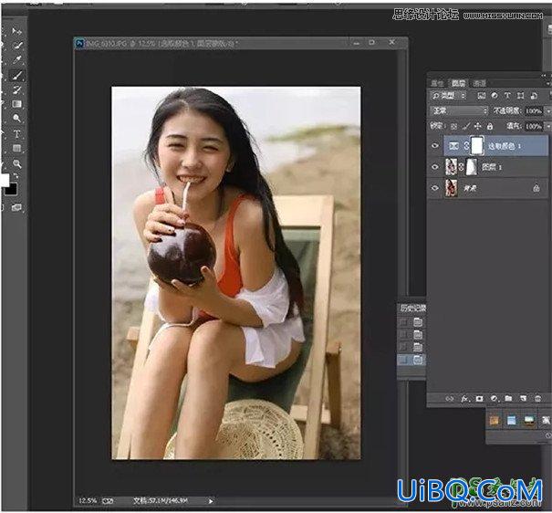 PS结合LR工具给海滩美女写真照调出小清新风格的日系效果