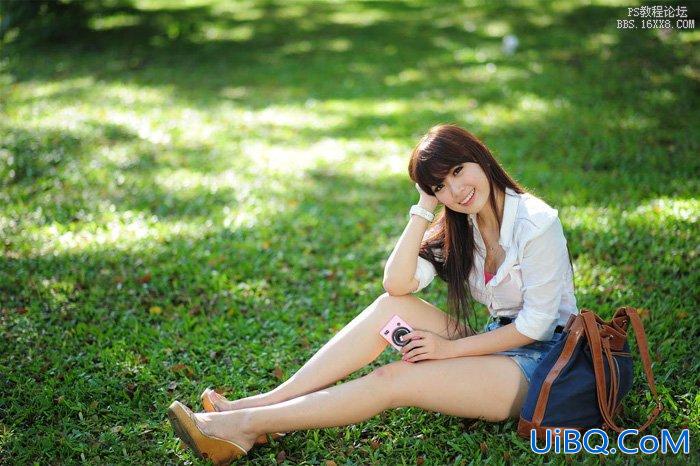ps坐在草地上的长腿非主流美女教程