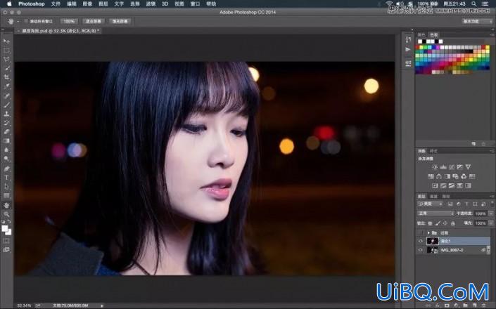PS给夜景中拍摄的少女头像写真照调出唯美的紫色效果。