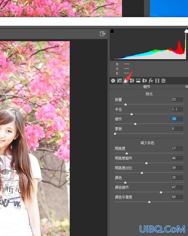 Photoshop调色教程：给桃花园中拍摄的美女照调出清爽的浅粉色系。