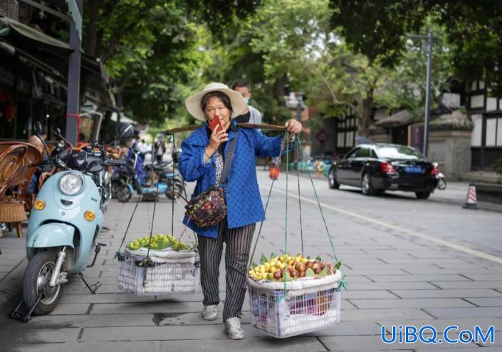 Photoshop后期调色教程：给乡村街景照片调出偏暖黄色复古色彩。