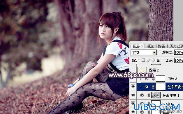 ps调出树下黑丝长发美女图片