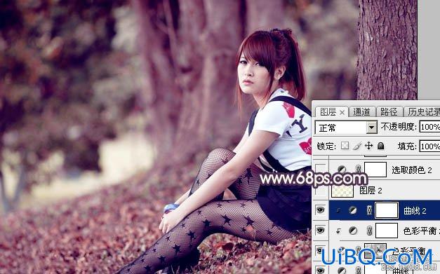ps调出树下黑丝长发美女图片