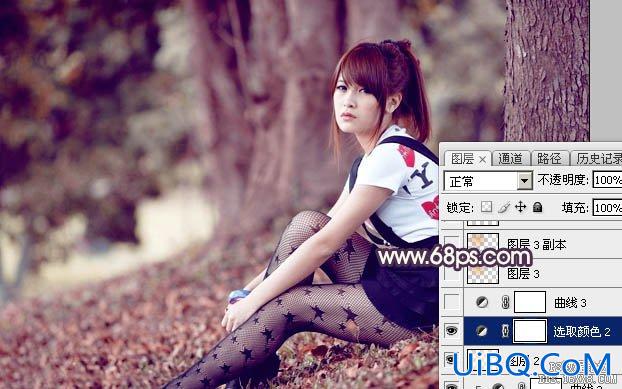 ps调出树下黑丝长发美女图片