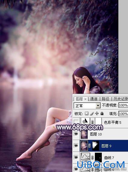 ps调出在河边洗脚的长发美女图片