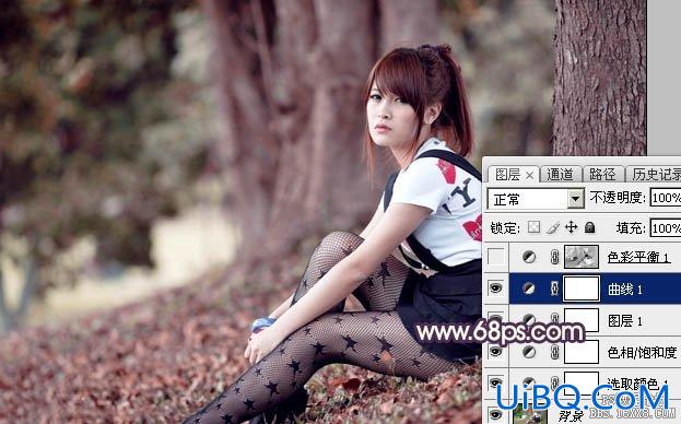 ps调出树下黑丝长发美女图片