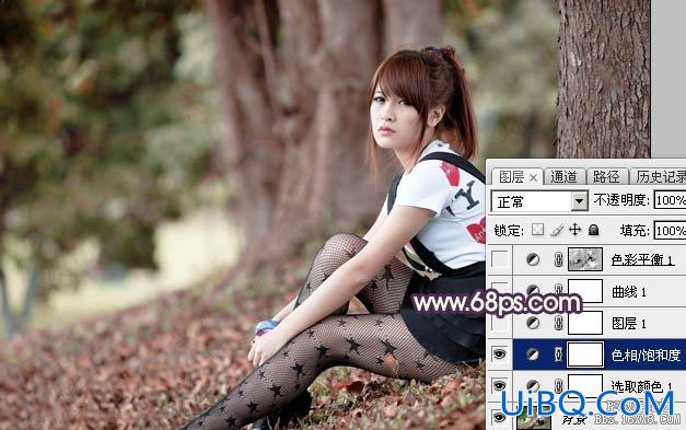 ps调出树下黑丝长发美女图片