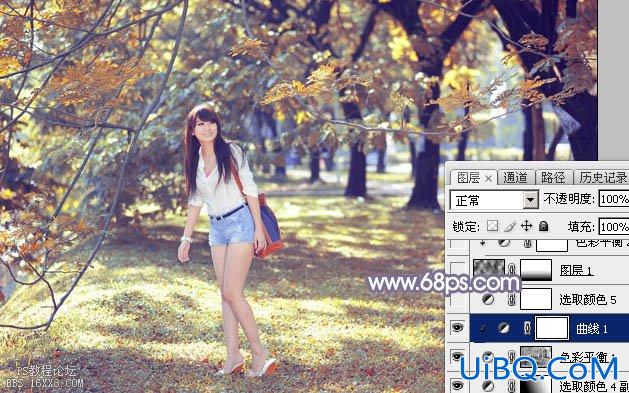 阳光色调！ps调出秋季阳光色树林照片教程