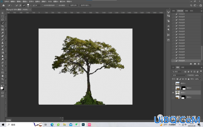 Photoshop场景合成教程：利用操控变形制作从地面掀起的大树效果。