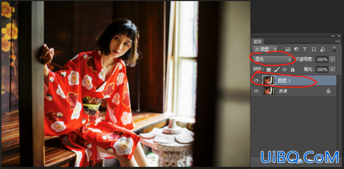 Photoshop后期调色教程：给日式和服女生私房照调出梦幻柔焦效果