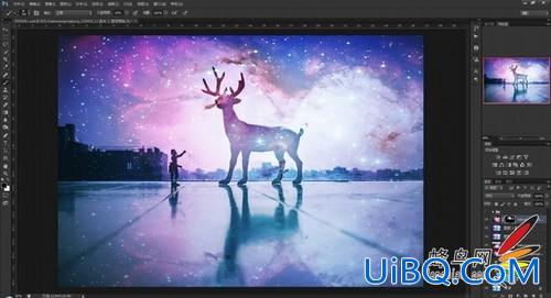 利用ps合成技术给可爱的小鹿图片制作出绚丽星空效果。