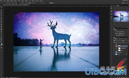 利用ps合成技术给可爱的小鹿图片制作出绚丽星空效果。