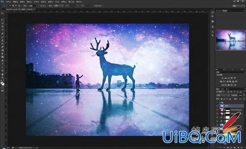 利用ps合成技术给可爱的小鹿图片制作出绚丽星空效果。