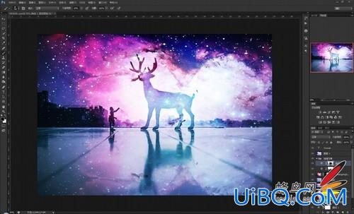 利用ps合成技术给可爱的小鹿图片制作出绚丽星空效果。