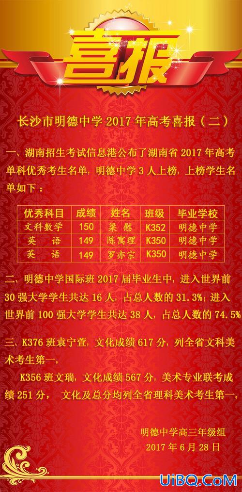 长沙明德中学 升学率，长沙明德中学高中部成绩如何？