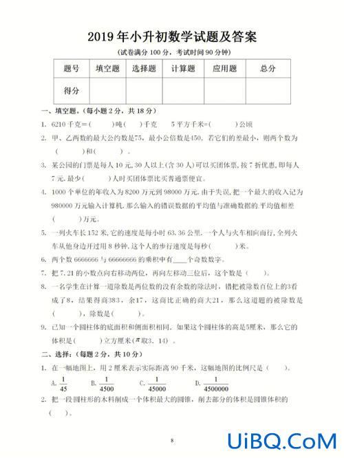 初中升学考试试题 初中升高中是全国统一试卷吗？