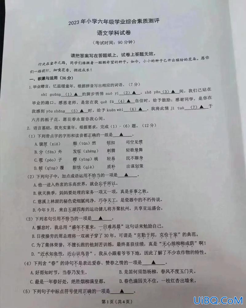 全国小学毕业升学试卷？小学升学作文占多少分？