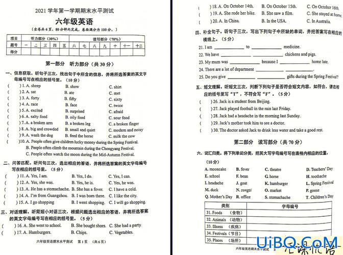 九年级英语升学试卷，往届六年级升学考试语数英都考些什么，要题？