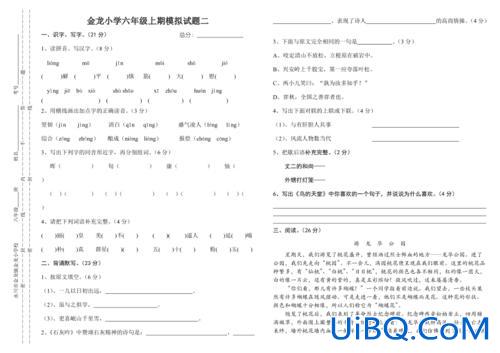 六年级升学考试语文 六年级上册语文会考什么类型的题？