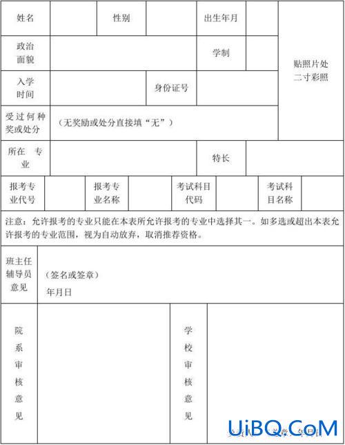 专升本报名表模板 转本报名邮政编码怎么填？